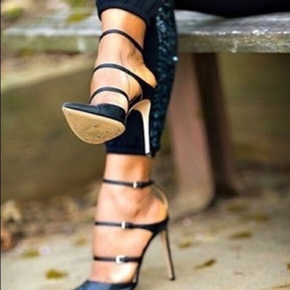 Nice black strappy heels